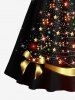 Plus Size Christmas Tree Star Bowknot Glitter 3D Print Scalloped V Neck Dress With A Belt -  