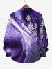 Plus Size Christmas Snowflake Curve Light Beam Ombre Print Buttons Pocket Long Sleeve Shirt For Men -  