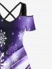 Plus Size Christmas Snowflake Curve Light Beam Ombre Print Cold Shoulder Crisscross Maxi Dress -  