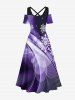Plus Size Christmas Snowflake Curve Light Beam Ombre Print Cold Shoulder Crisscross Maxi Dress -  