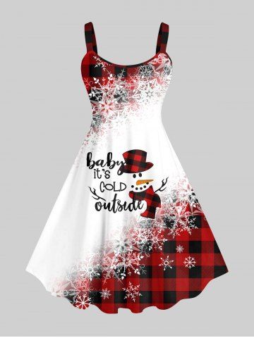 Plus Size Christmas Snowman Snowflake Plaid Colorblock Print Tank Dress - MULTI-A - XS