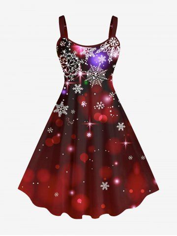 Robe Débardeur Grande Taille Imprimé Flocon de Neige de Noël Brillantes 3D - RED - XS