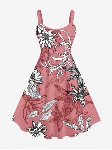 Robe Débardeur de Grande Taille à Imprimé Floral et de Feuilles - RED - 4X