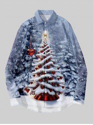 Chemise Ombre à Manches Longues Imprimé Élément de Noël Grande Taille - Bleu-gris 3XL