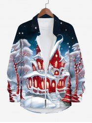 Chemise Manches Longues avec Boutons et à Imprimé Sapins de Noël et Etoiles dans la Galaxie Grande-Taille pour Hommes - Multi-A XL
