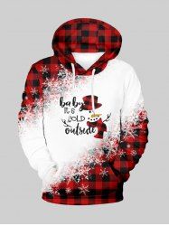 Sweat à Capuche à Carreaux Bonhomme de Neige Flocon de Neige et Poche de Grande Taille pour Homme - Rouge XL