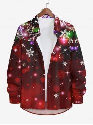 Plus Size Christmas Snowflake Glitter Halo 3D Print Buttons Pocket Long Sleeves Shirt For Men -  