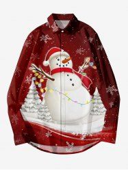 Plus Size Christmas Tree Light Snowman Snowflake Print Ombre Button Long Sleeves Shirt For Men -  