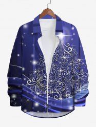 Plus Size Metallic Christmas Tree Glitter 3D Print Buttons Pocket Long Sleeve Shirt For Men -  