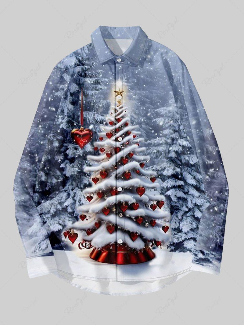 Chemise Ombre à Manches Longues Imprimé Élément de Noël Grande Taille Bleu-gris 3XL