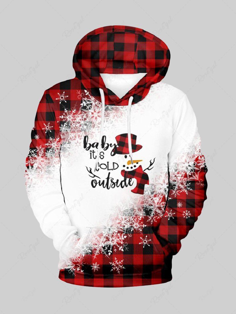 Sweat à Capuche à Carreaux Bonhomme de Neige Flocon de Neige et Poche de Grande Taille pour Homme Rouge XL