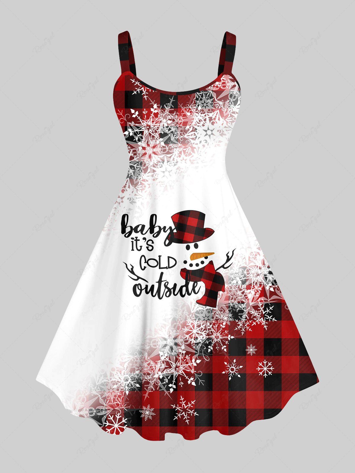 Robe Débardeur à Carreaux Imprimé Bonhomme de Neige et Flocon de Neige de Noël Grande Taille Multi-A 4X