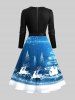 Robe Ligne A 3D Sapin de Noël Imprimé en Blocs de Couleurs de Grande Taille à Paillettes - Multi-A L