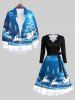 Robe Ligne A 3D Sapin de Noël Imprimé en Blocs de Couleurs de Grande Taille à Paillettes - Multi-A L