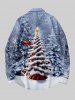 Chemise Ombre à Manches Longues Imprimé Élément de Noël Grande Taille - Bleu-gris 3XL