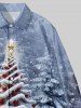 Chemise Ombre à Manches Longues Imprimé Élément de Noël Grande Taille - Bleu-gris 3XL