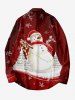 Plus Size Christmas Tree Light Snowman Snowflake Print Ombre Button Long Sleeves Shirt For Men -  