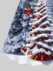 Plus Size Christmas Tree Heart Bell Snowflake Forest Print Ombre Scalloped Neck A Line Dress with Tied Belt -  
