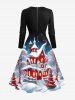 Plus Size Christmas Tree Castle Snow Stars Ombre Galaxy Print Scalloped Neck A Line Dress with Tied Belt -  