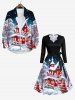 Plus Size Christmas Tree Castle Snow Stars Ombre Galaxy Print Scalloped Neck A Line Dress with Tied Belt -  