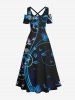 Plus Size Floral Leaf Butterfly Curve Print Hawaii Crisscross A Line Maxi Dress -  