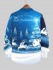 Chemise en Blocs de Couleurs 3D Sapin de Noël Imprimé avec Poches Grande Taille à Paillettes - Bleu Ciel 6XL