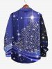 Chemise 3D Arbre de Noël Métallique Grande Taille avec Boutons à Manches Longues - Bleu Ciel 5XL