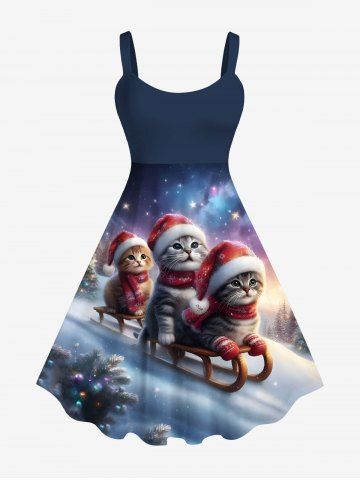 Robe Débardeur Imprimé Chat et Sapin de Noël Grande Taille - MULTI-A - XS