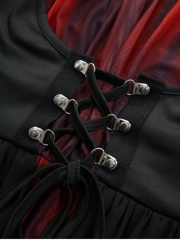 Plus Size Lace Up Cross Chain Ruched Ombre Ruffles Butterfly Sleeves Asymmetrical T-shirt