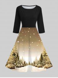 Christmas Snowflake Tree Forest Printed Ombre 50's Vintage Midi Dress -  
