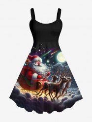 Robe Etoile Lune et Cerf de Noël Imprimés de Grande Taille - Noir 4X