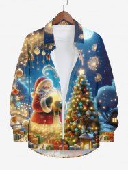 Plus Size Glitter Christmas Tree Ball Light Santa Claus Fireworks Ombre Galaxy Snowflake Print Long Sleeves Shirt For Men -  