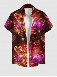 Plus Size Christmas Glitter Heart Fireworks Galaxy Print Button Pocket Shirt For Men -  