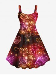 Robe Ligne A Cœur Galaxie Imprimée de Noël de Grande Taille à Paillettes - Multi-F L