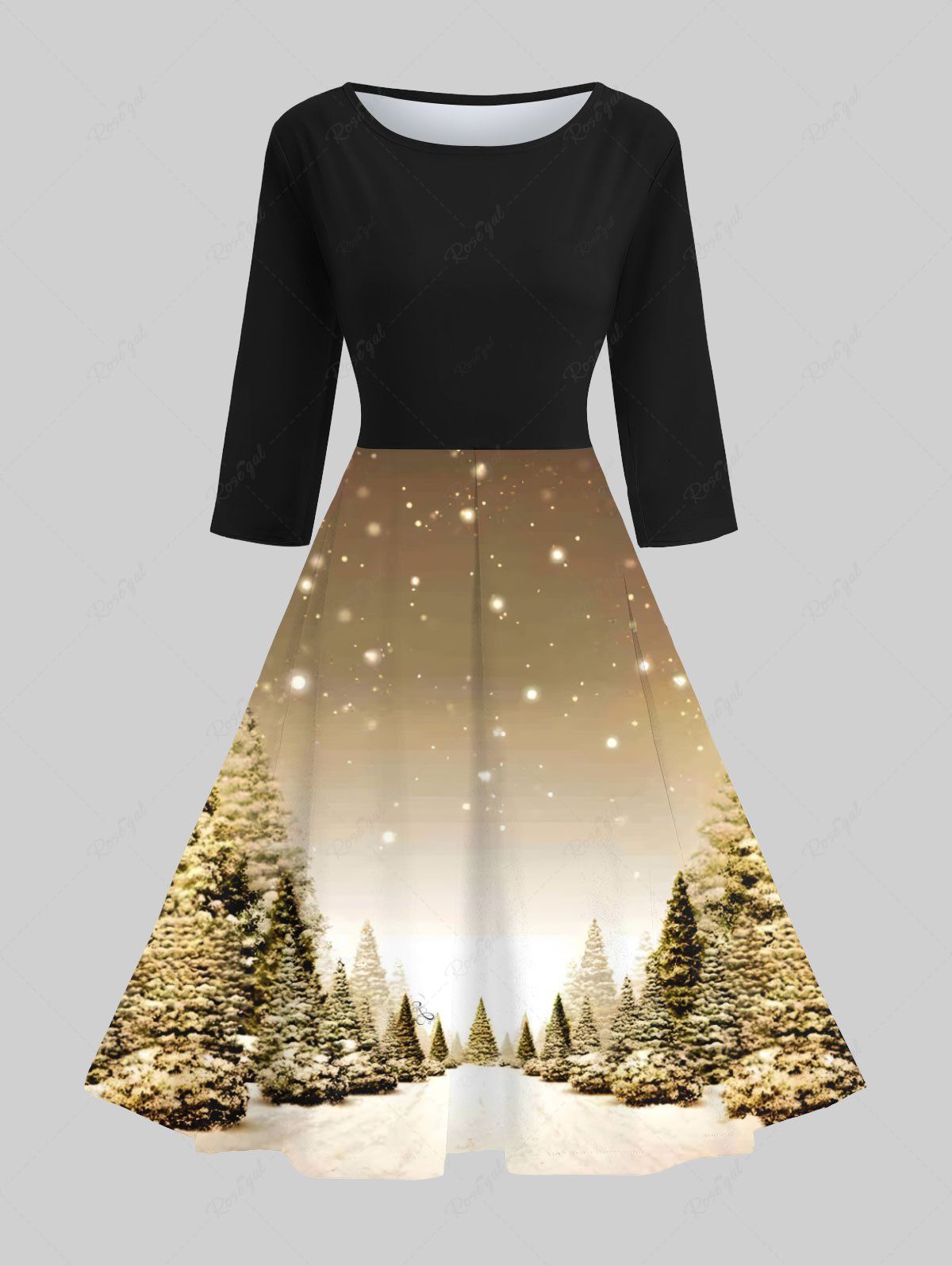 Fashion Christmas Snowflake Tree Forest Printed Ombre 50's Vintage Midi Dress  