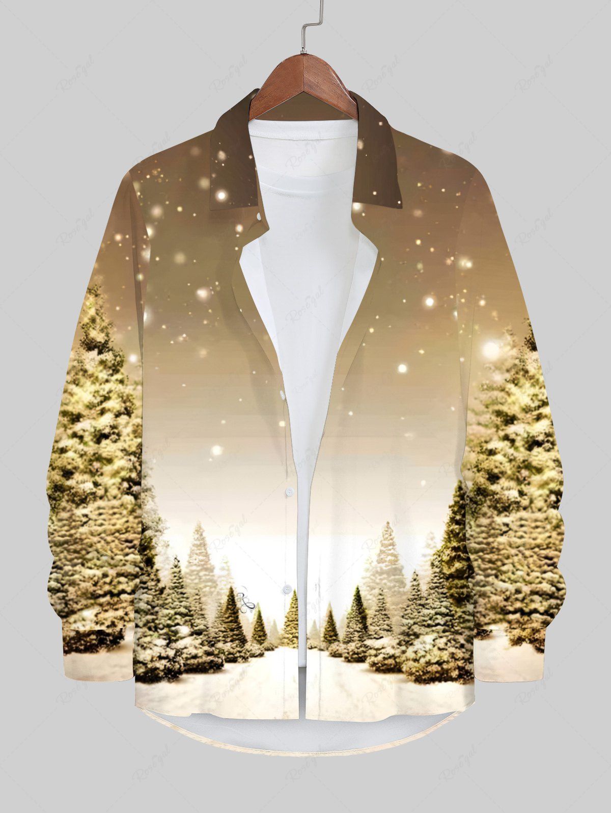 Chemise Manches Longues à Imprimé Sapins de Noël et Flocons de Neige Grande-Taille pour Hommes Multi-A 5XL