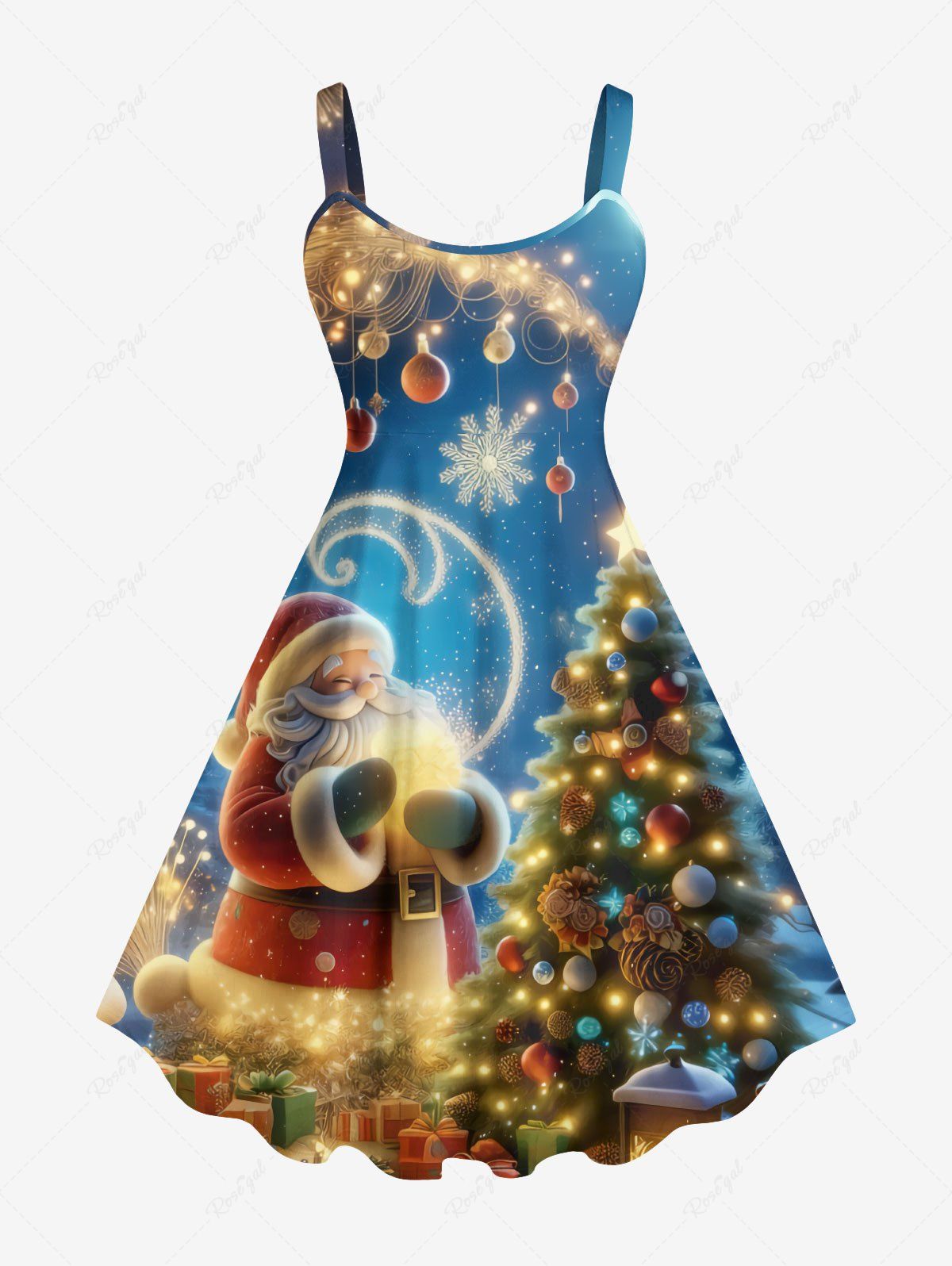 Robe Ligne A Etoile Sapin de Noël Galaxie Imprimés de Grande Taille à Paillettes Multi-A 1X
