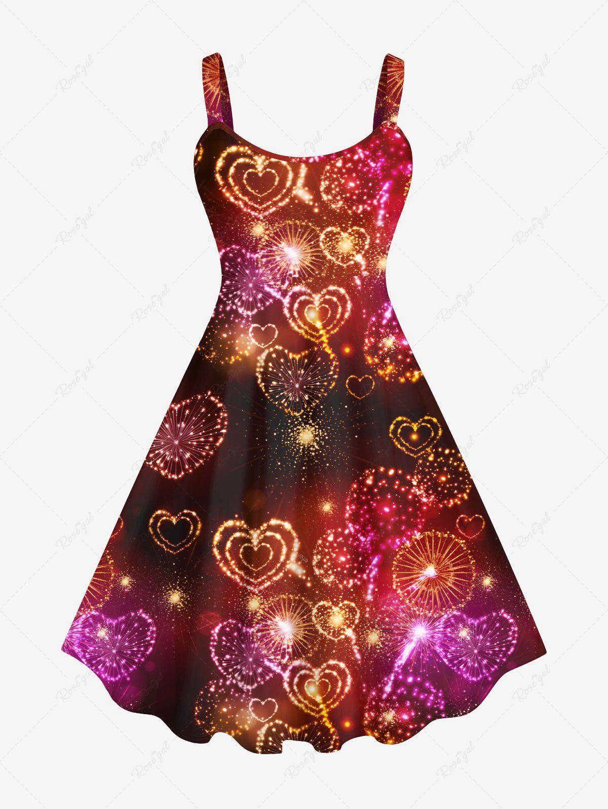 Robe Ligne A Cœur Galaxie Imprimée de Noël de Grande Taille à Paillettes Multi-F L