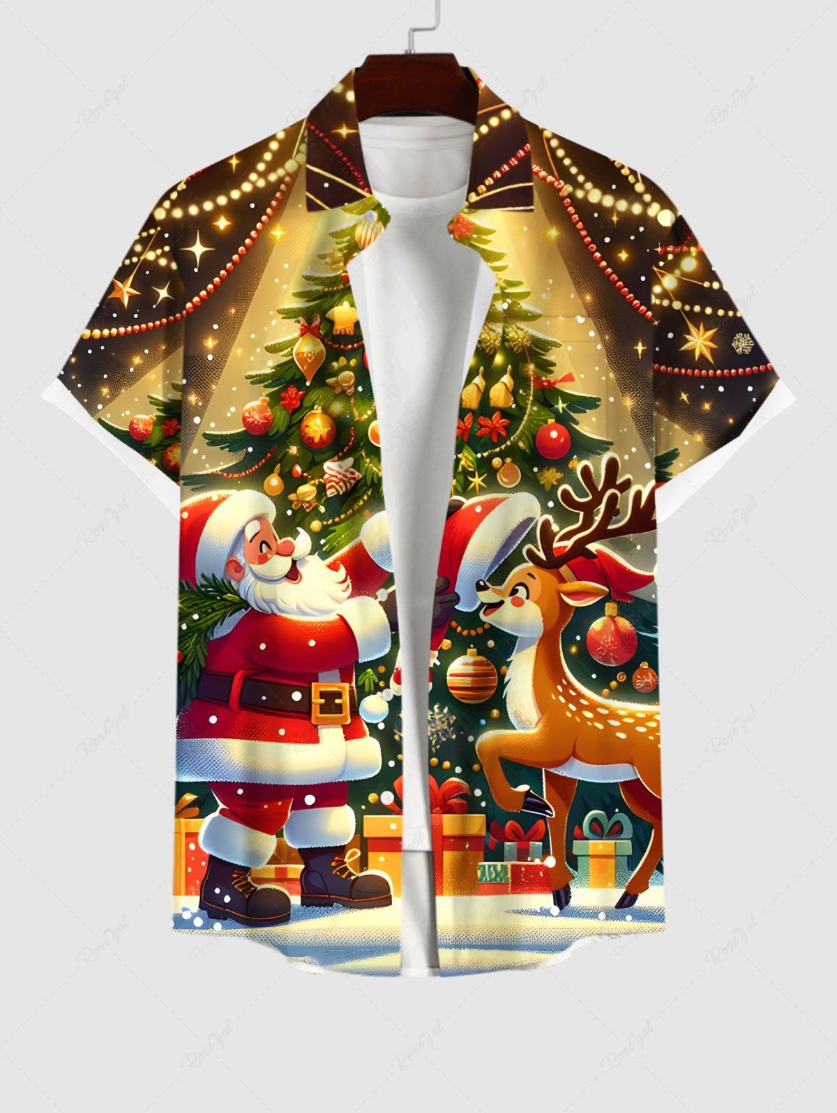 Chemise Imprimé Élément de Noël avec Poches Grande Taille pour Homme Deep Yellow 2XL