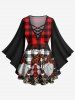 Christmas Hat Santa Claus Leopard Plaid Print Plus Size Matching Set -  