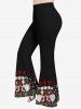 Christmas Hat Santa Claus Leopard Plaid Print Plus Size Matching Set -  