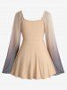 Ombre Mesh Ruffles Ruched Shoulder Flare Sleeves Top and Wide Leg Pants Plus Size Outfit -  