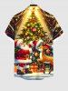 Plus Size Christmas Tree Light Ball Santa Claus Elk Print Buttons Pocket Shirt For Men -  