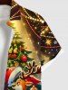 Plus Size Christmas Tree Light Ball Santa Claus Elk Print Buttons Pocket Shirt For Men -  