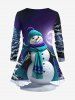 Plus Size Christmas Tree Snow Snowman Glitter Moon Ombre Galaxy Print Long Sleeves T-shirt -  