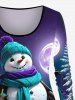Plus Size Christmas Tree Snow Snowman Glitter Moon Ombre Galaxy Print Long Sleeves T-shirt -  