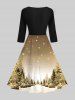 Christmas Snowflake Tree Forest Printed Ombre 50's Vintage Midi Dress -  