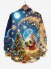 Plus Size Glitter Christmas Tree Ball Light Santa Claus Fireworks Ombre Galaxy Snowflake Print Long Sleeves Shirt For Men -  