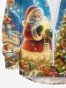 Plus Size Glitter Christmas Tree Ball Light Santa Claus Fireworks Ombre Galaxy Snowflake Print Long Sleeves Shirt For Men -  