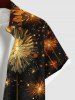 Chemise Boutonnée Feu D'Artifice de Noël Imprimé avec Poche Grande Taille à Paillettes - Noir XL